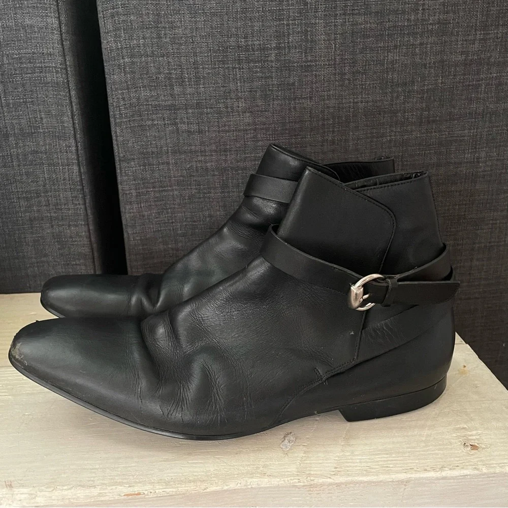 GUCCI MEN'S ANKLE BOOT WITH BUCKLE BLACK NOIR Size 9.5 D